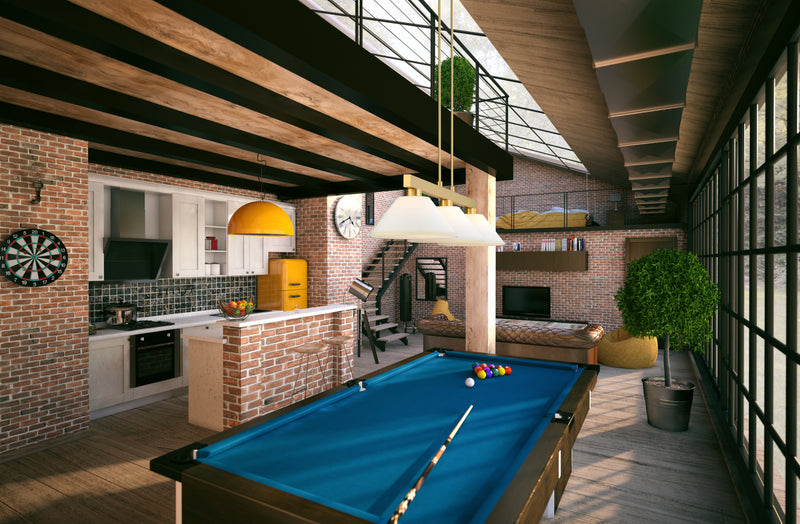 Cobalt 3 Light Billiard, Glass Shades (A14) in Modern Gold in a room setting