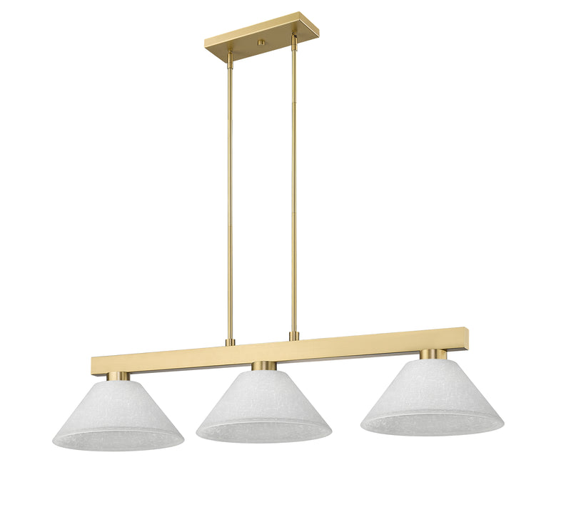 Cobalt 3 Light Billiard, Glass Shades (A14) in Modern Gold