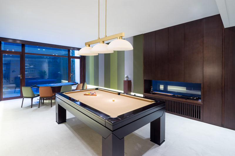 Cobalt 3 Light Billiard, Glass Shades (D14) in Modern Gold in a room setting