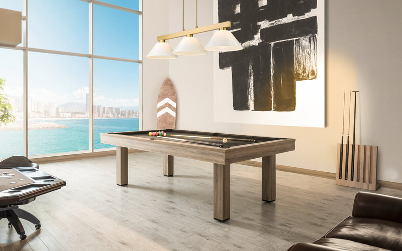 Cobalt 3 Light Billiard, Plastic Shades in Modern Gold in a room setting