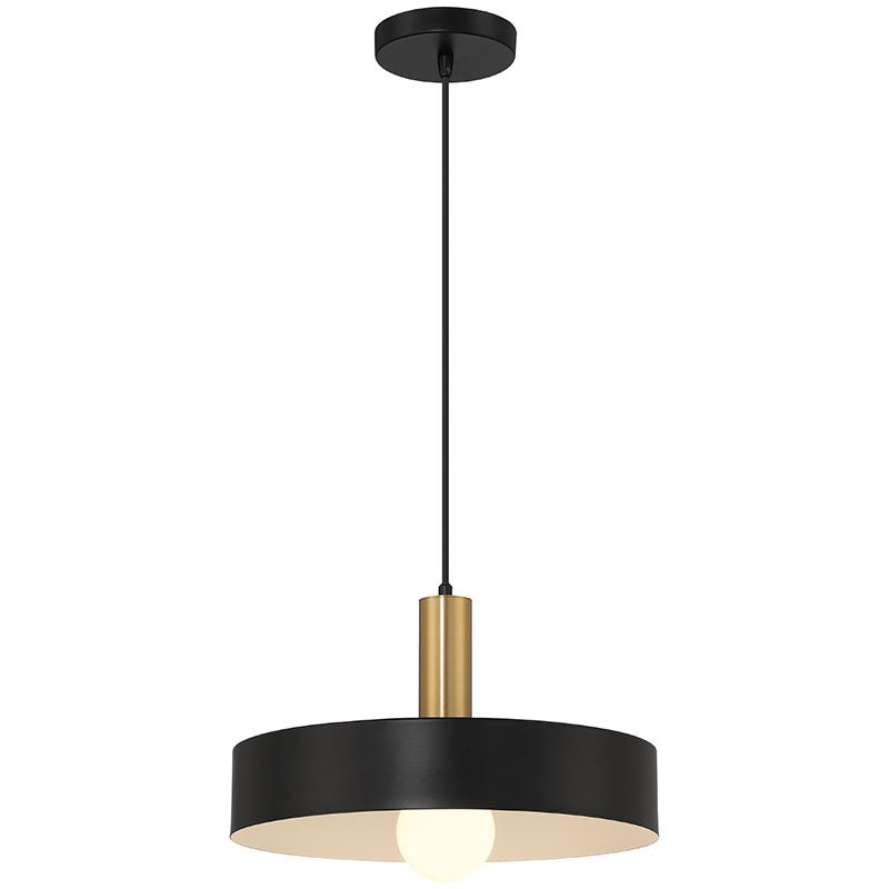 Slate One Light Pendant in Black with Antique Brushed Brass