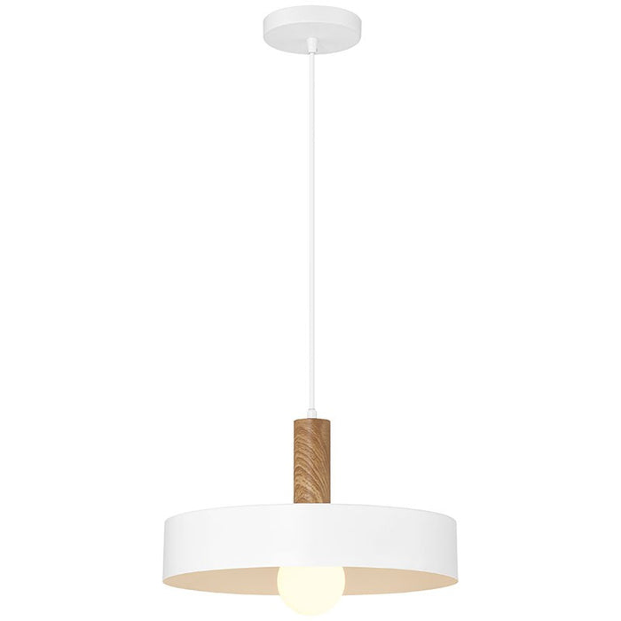Slate One Light Pendant in White with Wood Grain