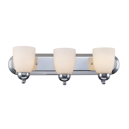 Clayton 3-Light Vanity Bar in Polished Chrome with White Frosted Glass