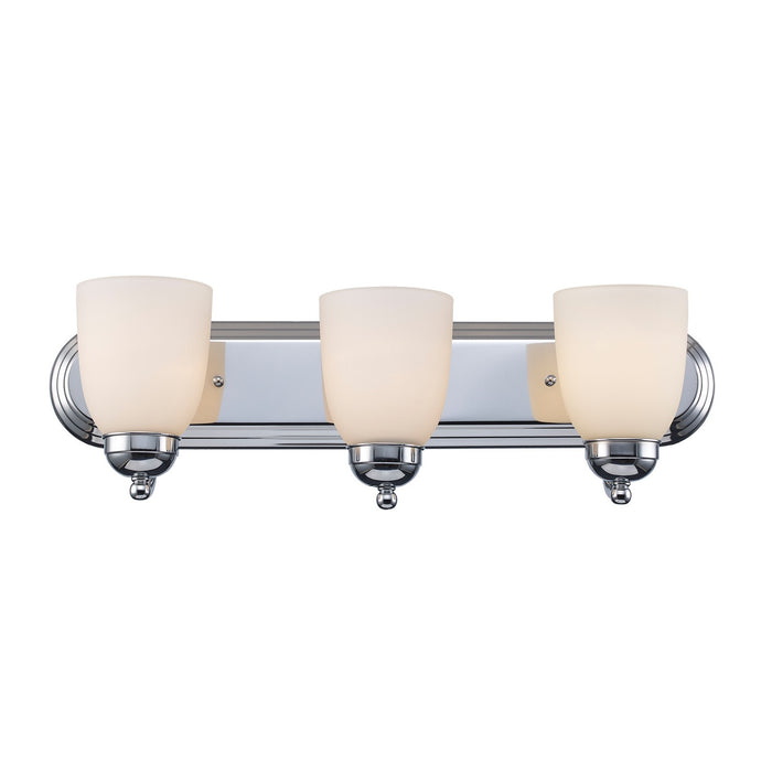 Clayton 3-Light Vanity Bar in Polished Chrome with White Frosted Glass
