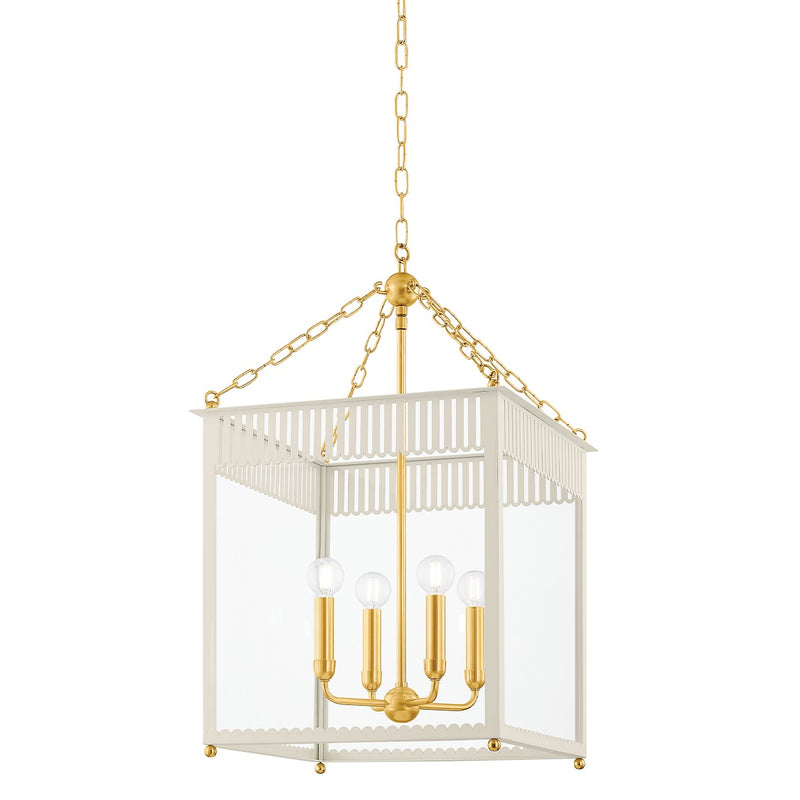 Rosalie Four Light Lantern in Aged Brass/Soft Cream