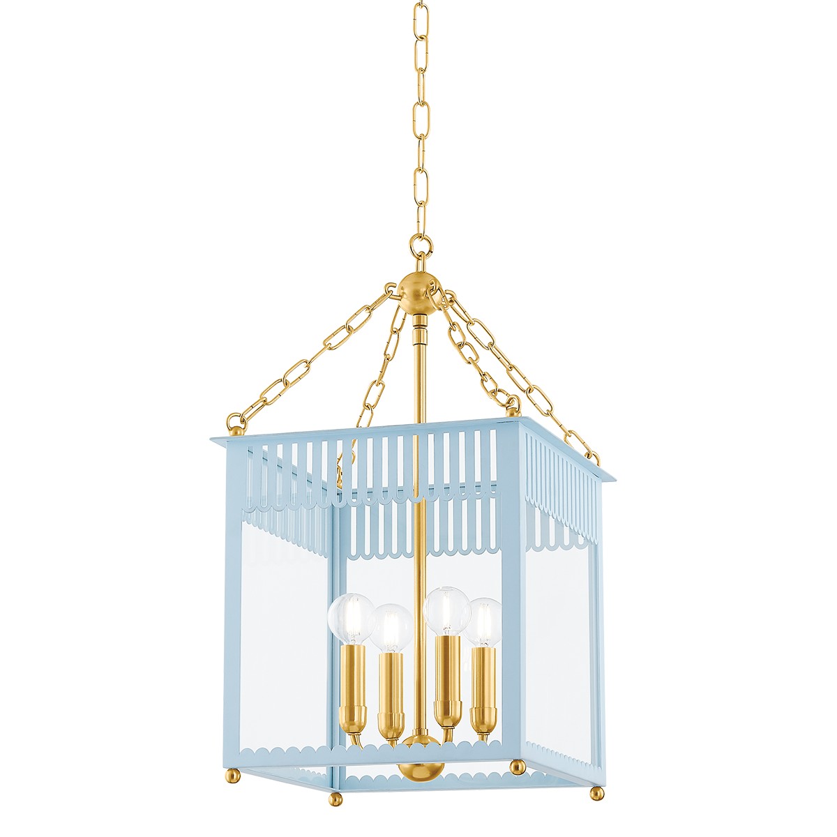 Rosalie Four Light Lantern in Aged Brass/Soft Arctic Blue