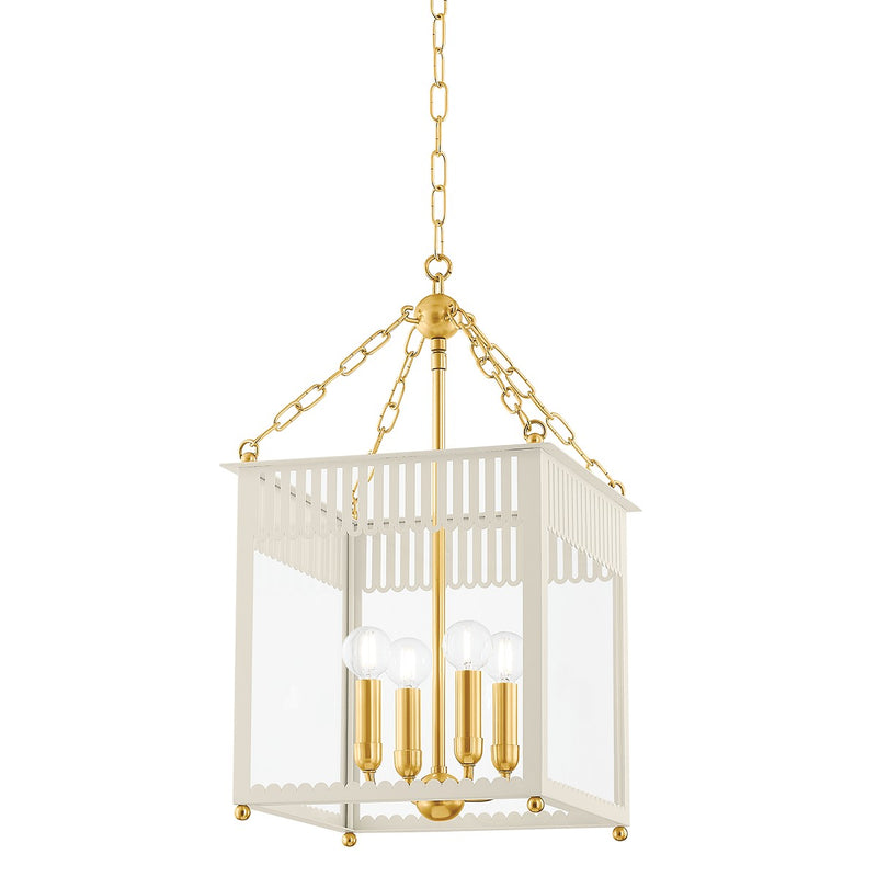 Rosalie Four Light Lantern in Aged Brass/Soft Cream