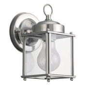 New Castle 8.25" Clear Glass Outdoor Wall Lantern in Antique Brushed Nickel