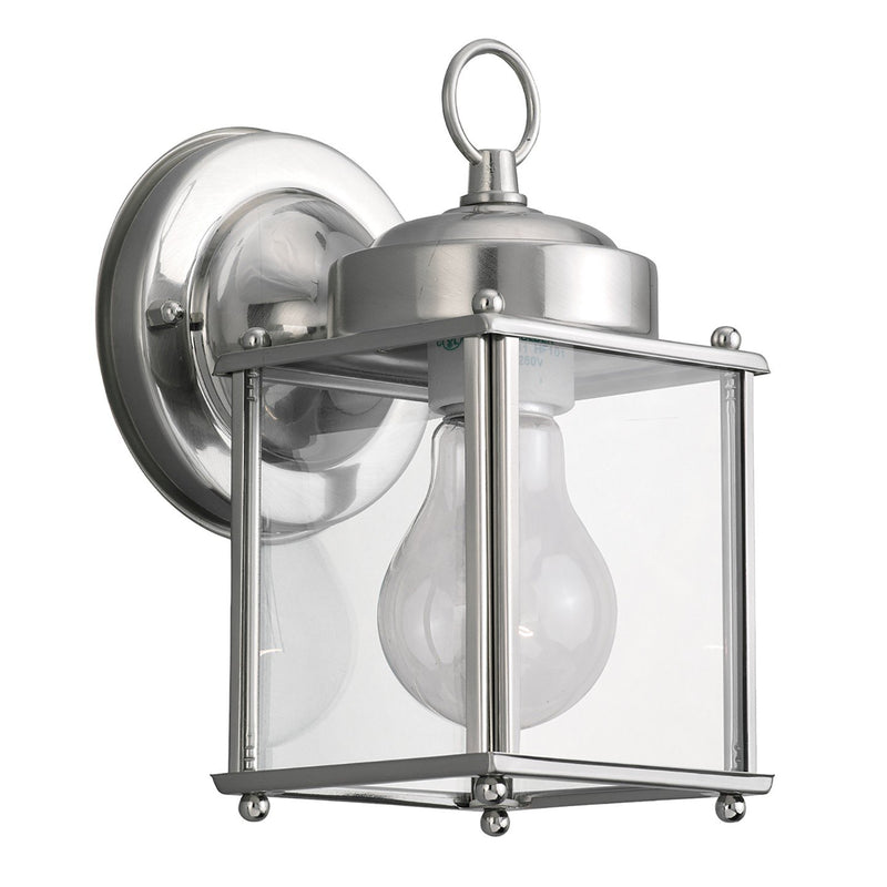 New Castle 8.25" Clear Glass Outdoor Wall Lantern in Antique Brushed Nickel
