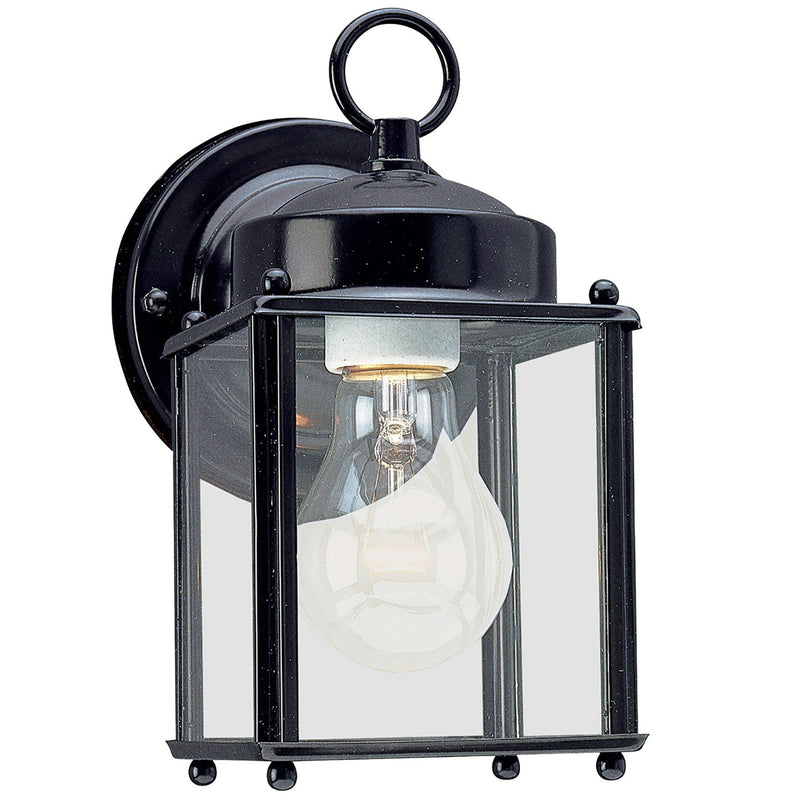 New Castle 8.25" Clear Glass Outdoor Wall Lantern in Black