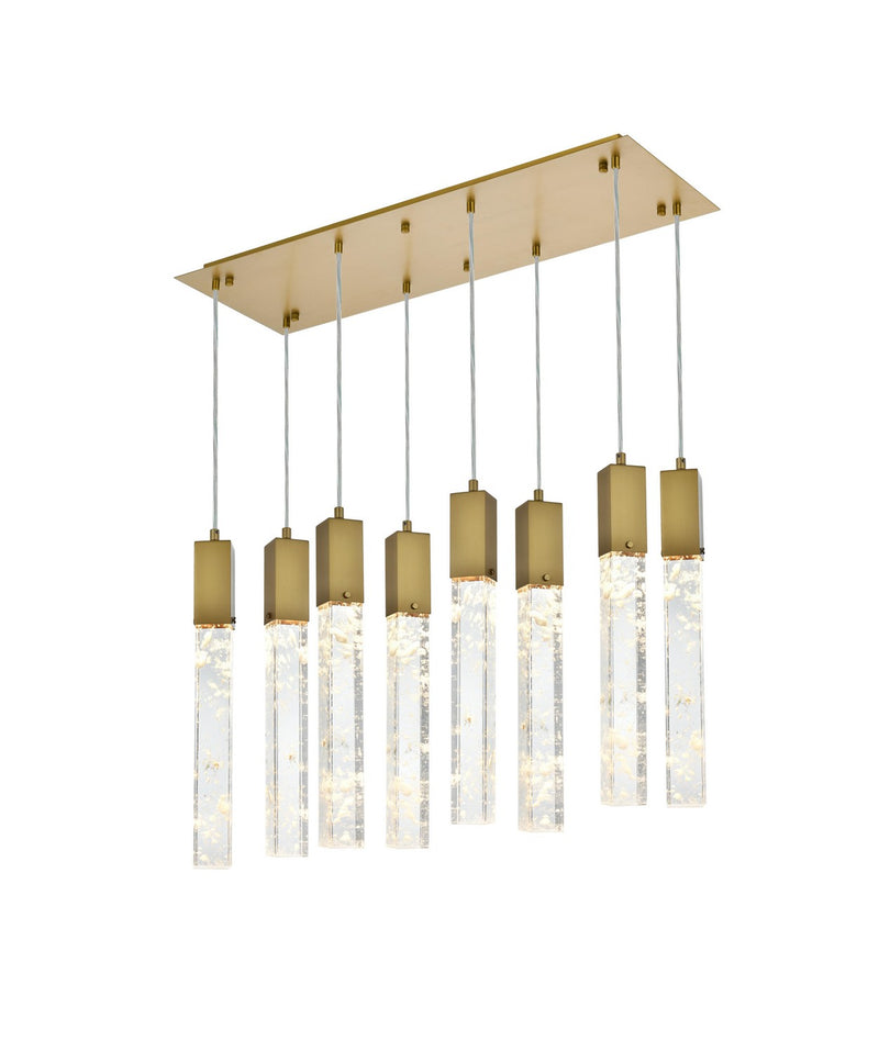 Aurora Eight Light Pendant in Satin Gold And Clear