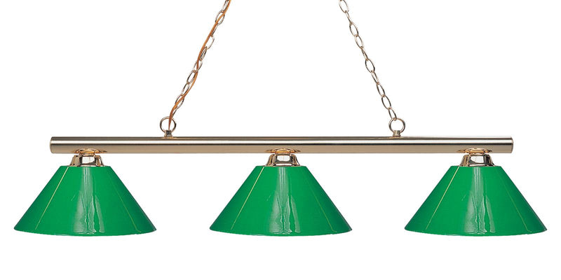 Sharp Shooter 3 Light 48" Billiard, Plastic Shades in Polished Brass