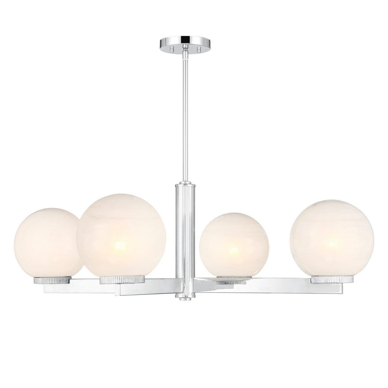 Strie Glass Globe 38" 4-Light Chandelier in Chrome