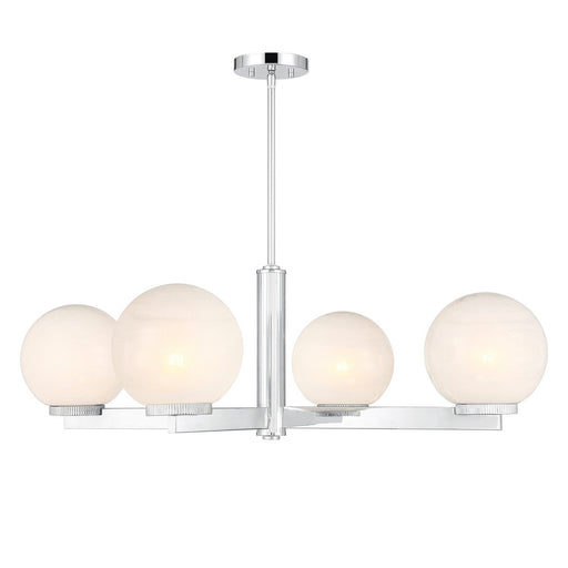 Strie Glass Globe 38" 4-Light Chandelier in Chrome