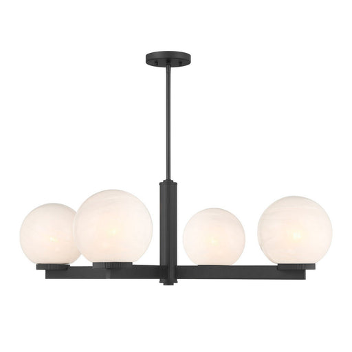 Strie Glass Globe 38" 4-Light Chandelier in Matte Black