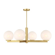 Strie Glass Globe 38" 4-Light Chandelier in Natural Brass