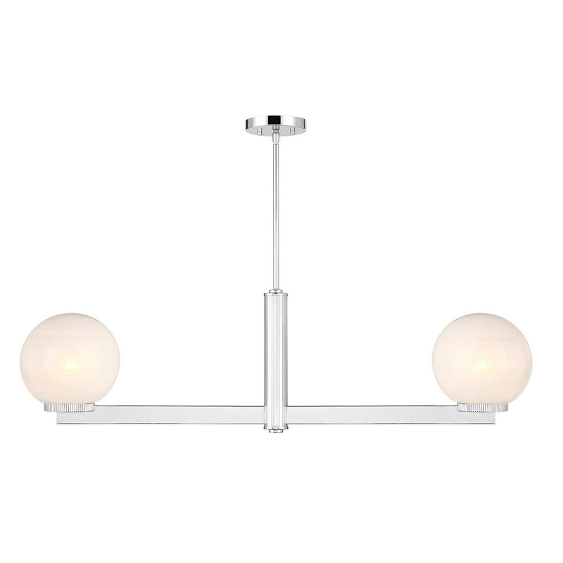 Strie Glass Globe 42" 2-Light Linear Chandelier in Chrome