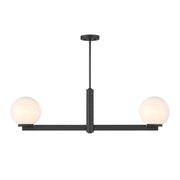 Strie Glass Globe 42" 2-Light Linear Chandelier in Matte Black
