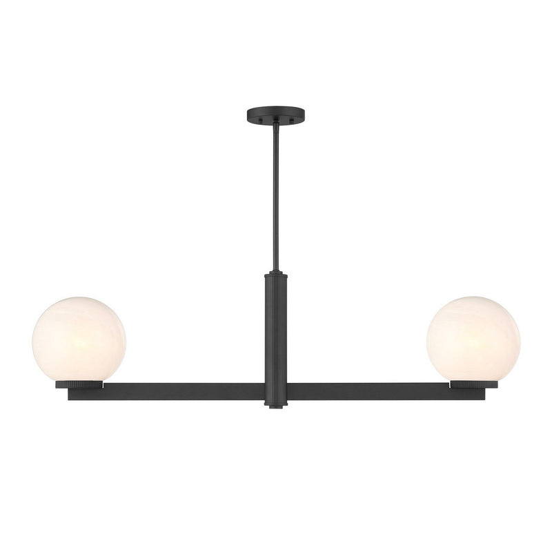 Strie Glass Globe 42" 2-Light Linear Chandelier in Matte Black