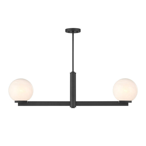 Strie Glass Globe 42" 2-Light Linear Chandelier in Matte Black