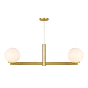 Strie Glass Globe 42" 2-Light Linear Chandelier in Natural Brass