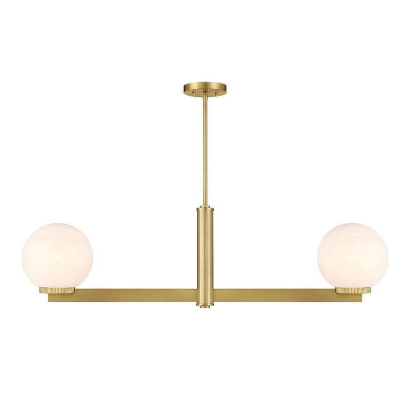 Strie Glass Globe 42" 2-Light Linear Chandelier in Natural Brass