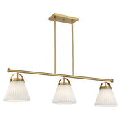 Knife Pleated Shade 39" 3-Light Linear Chandelier in Natural Brass