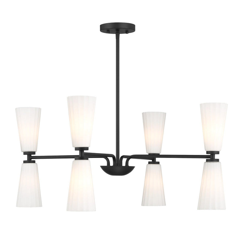 Fluted Glass 32" 8-Light Chandelier in Matte Black