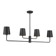 Mid-Century Metal Shade 42" 4-Light Linear Chandelier in Matte Black