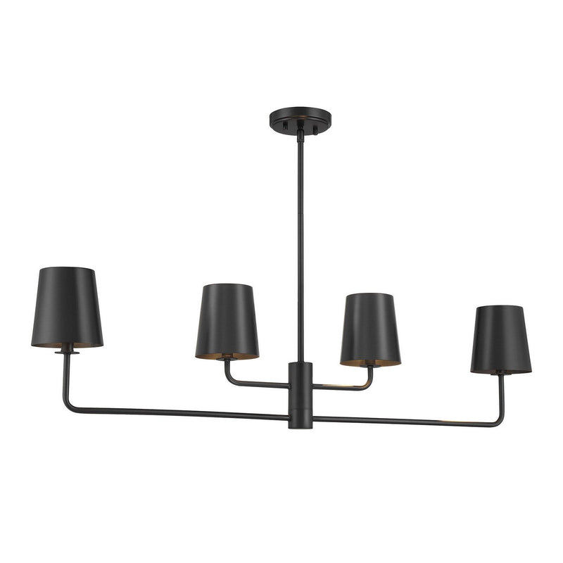 Mid-Century Metal Shade 42" 4-Light Linear Chandelier in Matte Black