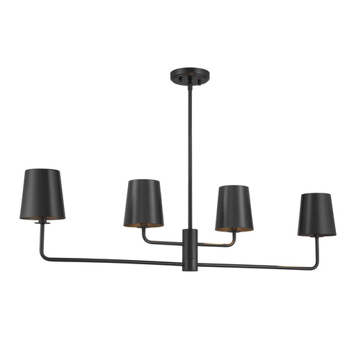 Mid-Century Metal Shade 42" 4-Light Linear Chandelier in Matte Black