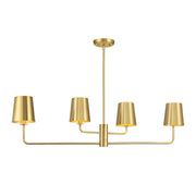 Mid-Century Metal Shade 42" 4-Light Linear Chandelier in Natural Brass