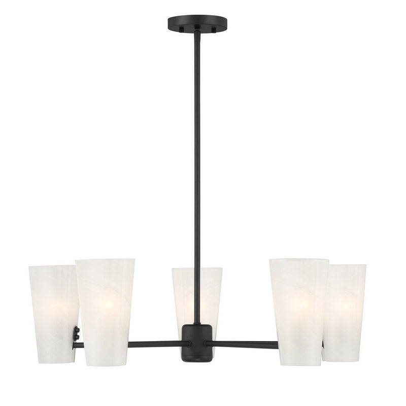 Strie Glass 30" 5-Light Chandelier in Matte Black