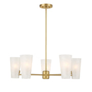 Strie Glass 30" 5-Light Chandelier in Natural Brass