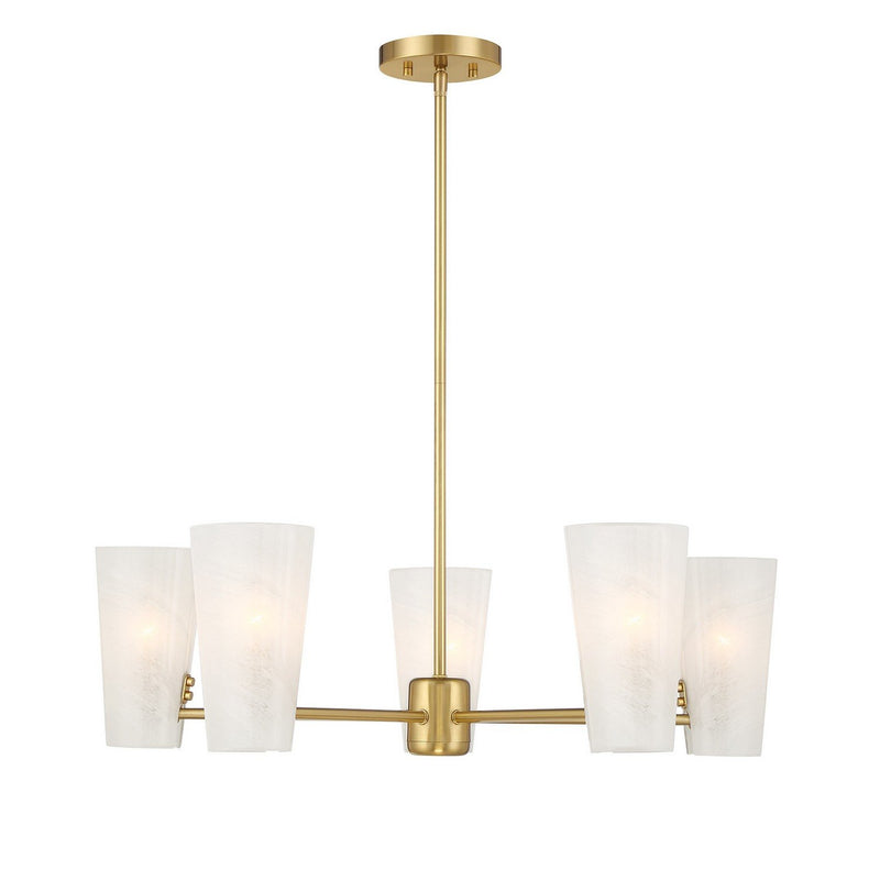 Strie Glass 30" 5-Light Chandelier in Natural Brass
