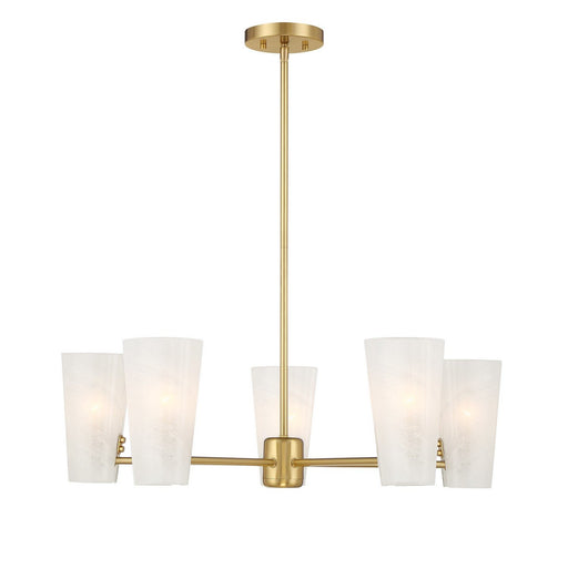 Strie Glass 30" 5-Light Chandelier in Natural Brass