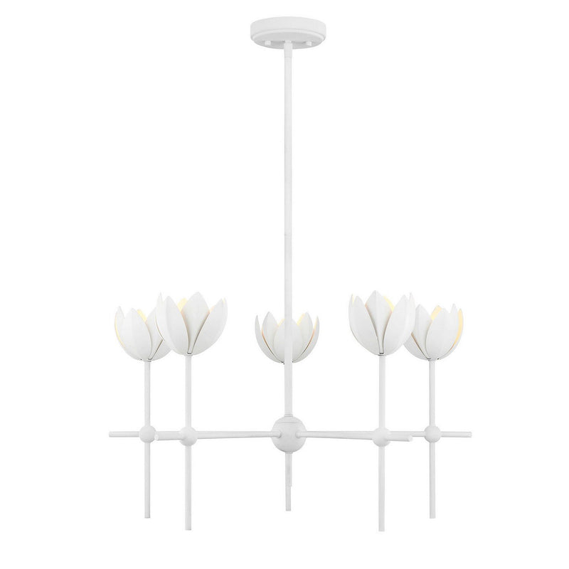Bohemian Leaf 26" 5-Light Chandelier in Bisque White