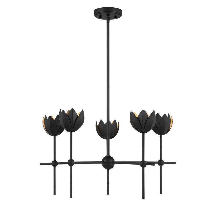 Bohemian Leaf 26" 5-Light Chandelier in Matte Black