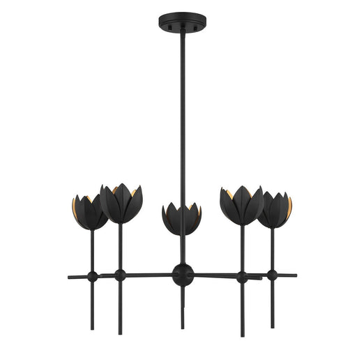 Bohemian Leaf 26" 5-Light Chandelier in Matte Black