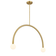 Opal Globe 34" 2-Light Linear Chandelier in Natural Brass