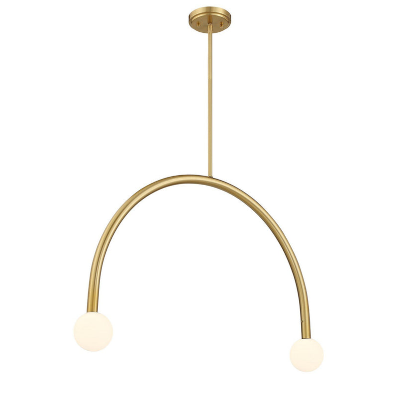 Opal Globe 34" 2-Light Linear Chandelier in Natural Brass