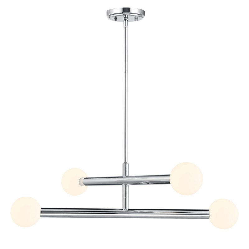 Opal Globe 30" 4-Light Linear Chandelier in Chrome