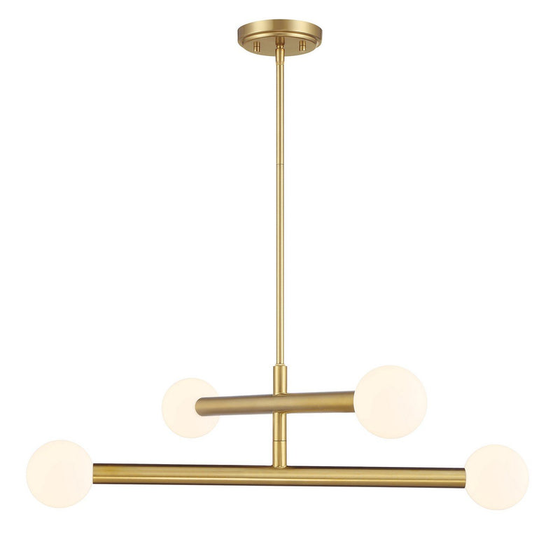 Opal Globe 30" 4-Light Linear Chandelier in Natural Brass