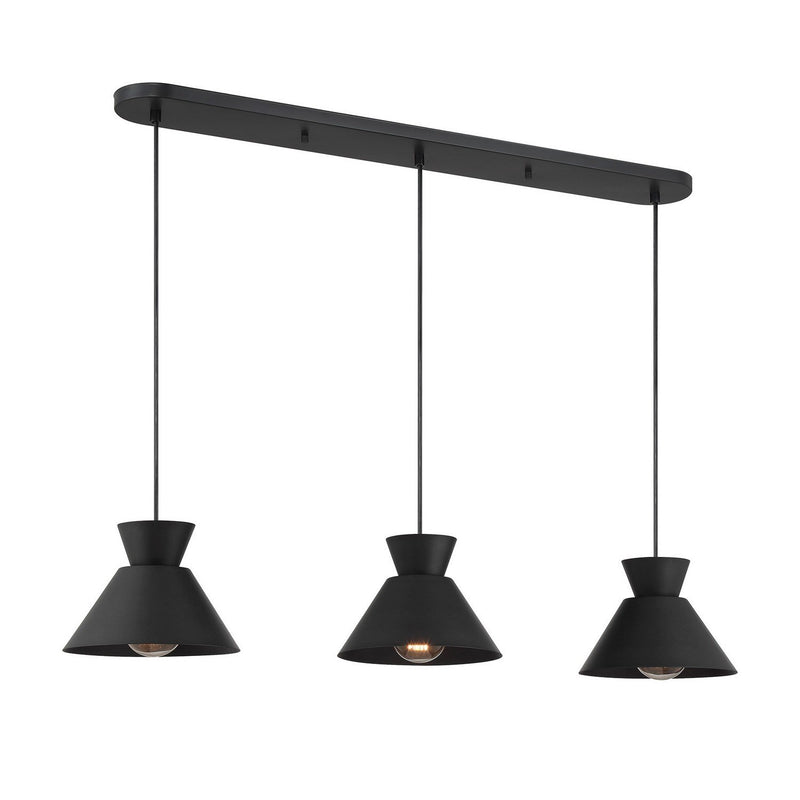 Mid-Century Metal Shade 40" 3-Light Linear Pendant in Matte Black