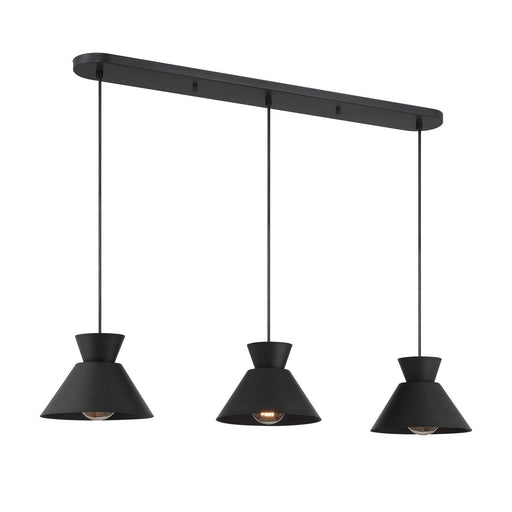 Mid-Century Metal Shade 40" 3-Light Linear Pendant in Matte Black