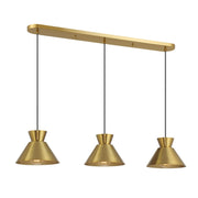 Mid-Century Metal Shade 40" 3-Light Linear Pendant in Natural Brass