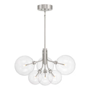 Clear Globe Sputnik 27" 6-Light Chandelier in Brushed Nickel