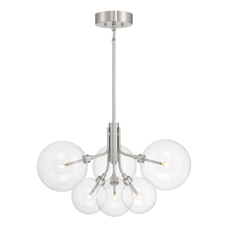 Clear Globe Sputnik 27" 6-Light Chandelier in Brushed Nickel