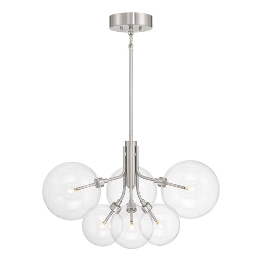 Clear Globe Sputnik 27" 6-Light Chandelier in Brushed Nickel
