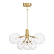 Clear Globe Sputnik 27" 6-Light Chandelier in Natural Brass